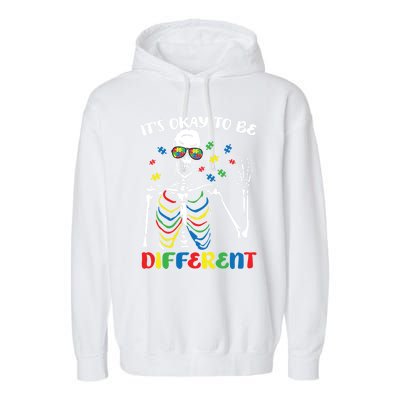 Its Okay To Be Different Autism Awareness Skeleton Puzzle Cool Gift Garment-Dyed Fleece Hoodie