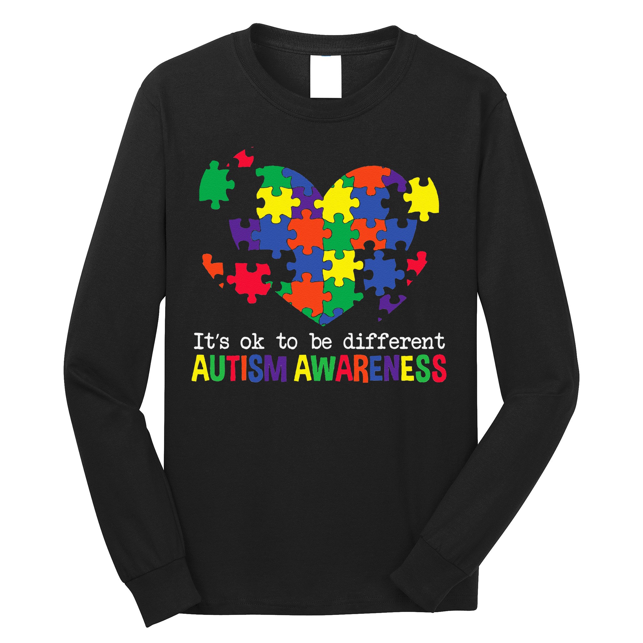 It's Ok to Be Different Autism Awareness Big Puzzle Heart Long Sleeve Shirt