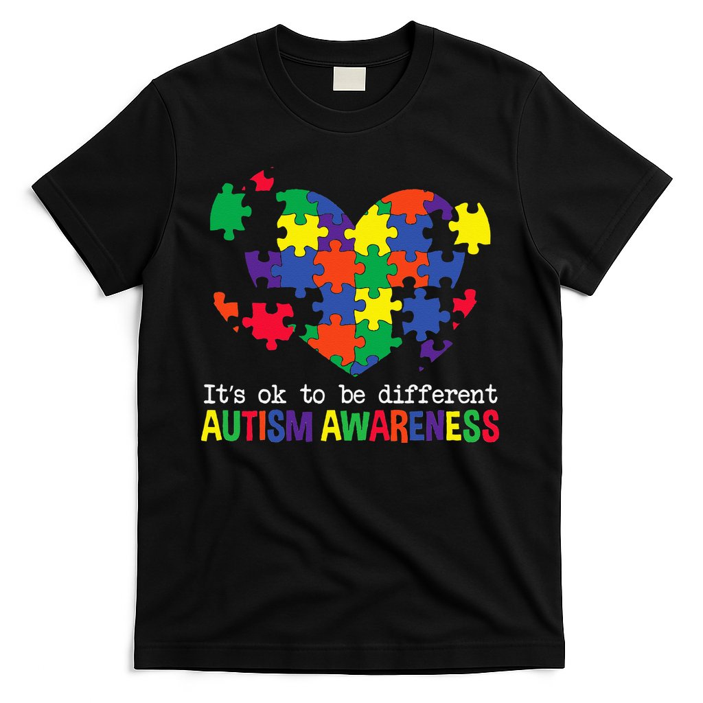 It's Ok to Be Different Autism Awareness Big Puzzle Heart T-Shirt