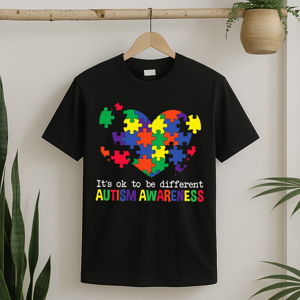 It's Ok to Be Different Autism Awareness Big Puzzle Heart T-Shirt
