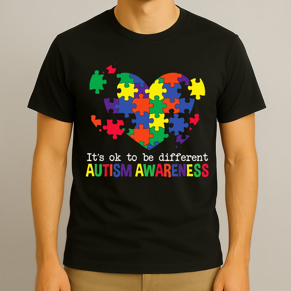 It's Ok to Be Different Autism Awareness Big Puzzle Heart T-Shirt