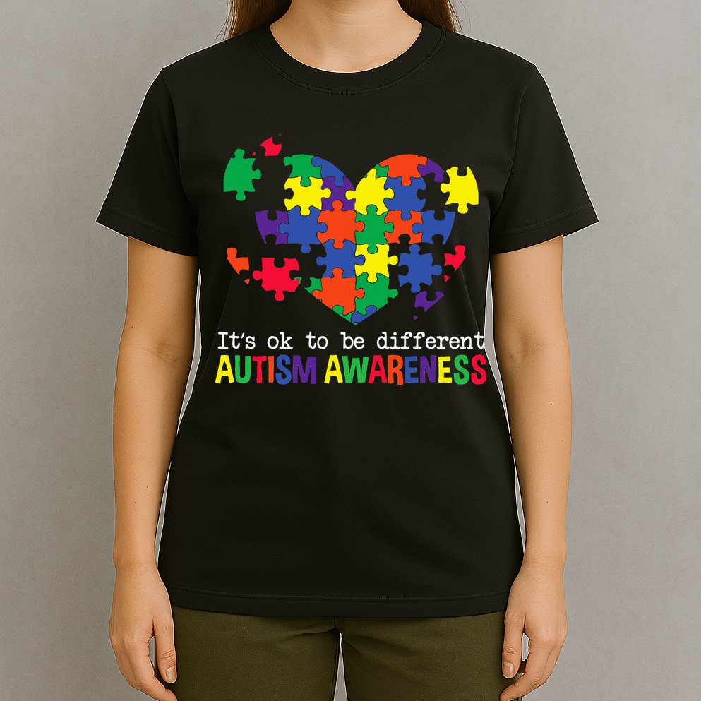 It's Ok to Be Different Autism Awareness Big Puzzle Heart T-Shirt