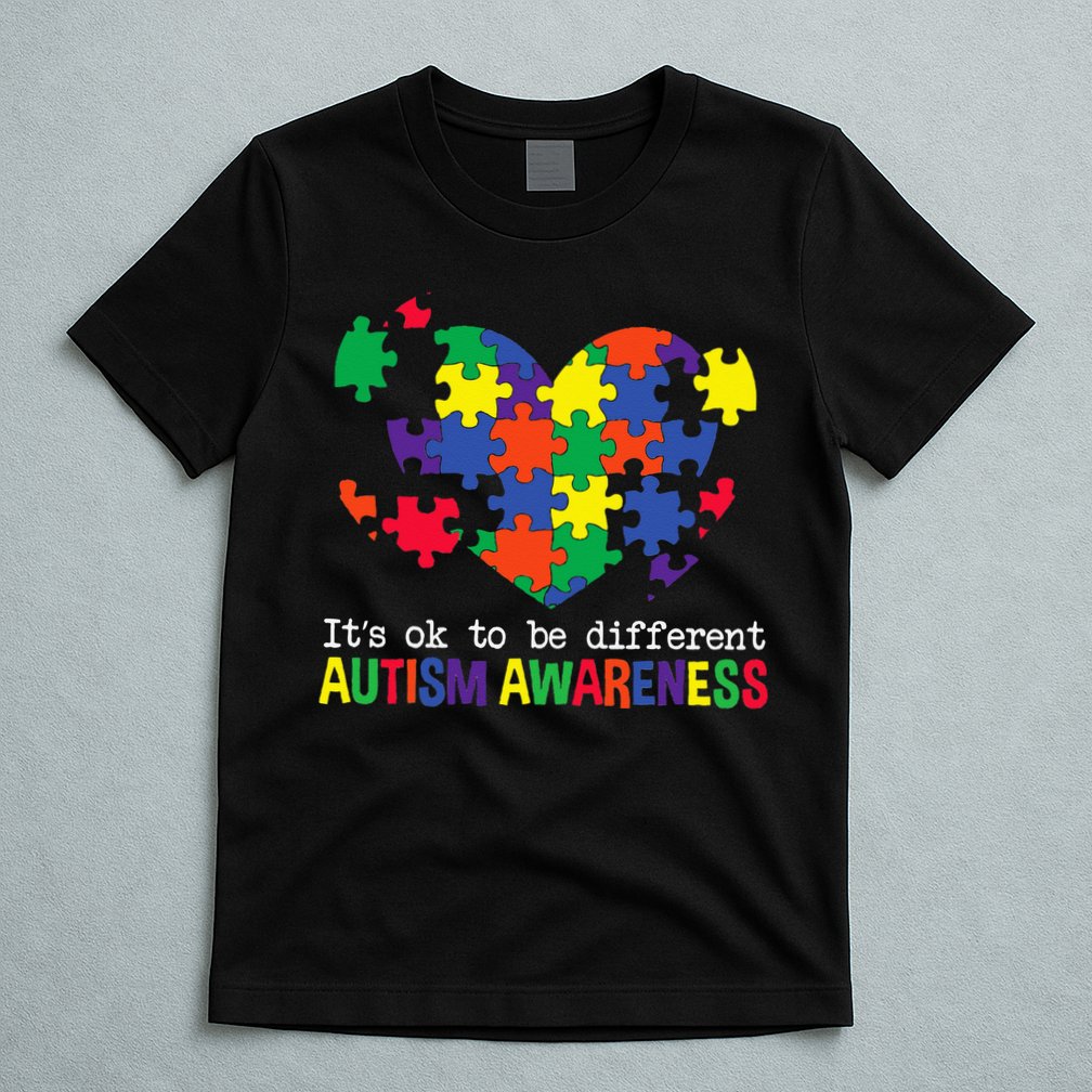 It's Ok to Be Different Autism Awareness Big Puzzle Heart T-Shirt