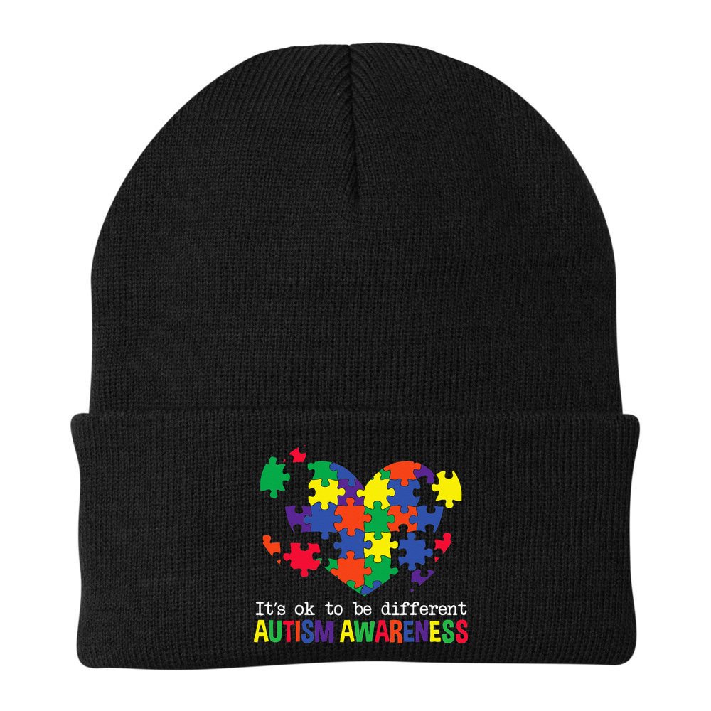 It's Ok to Be Different Autism Awareness Big Puzzle Heart Beanie