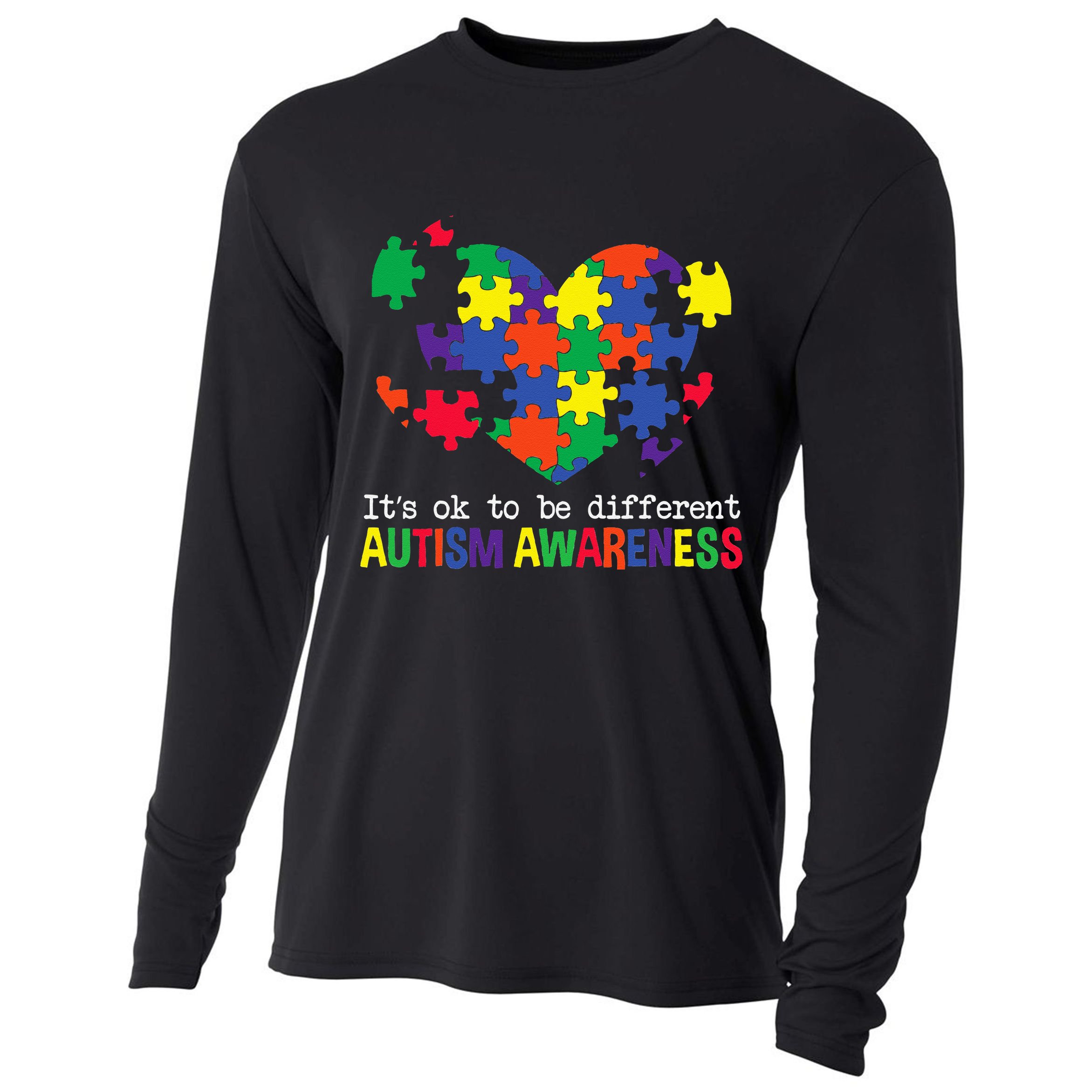 It's Ok to Be Different Autism Awareness Big Puzzle Heart Cooling Performance Long Sleeve Crew