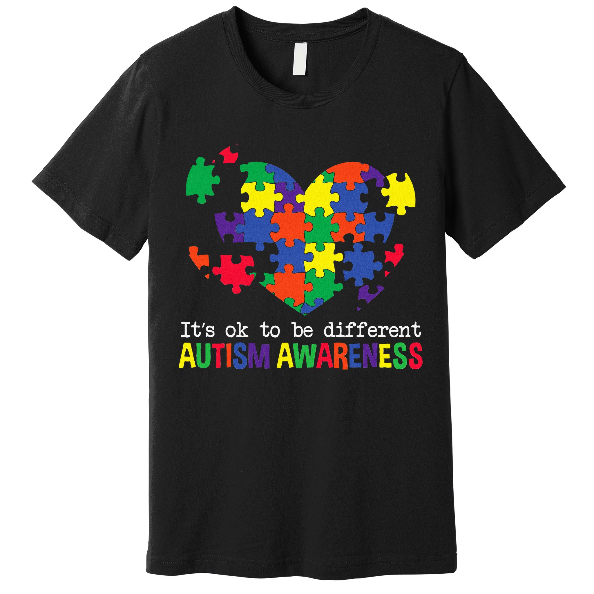 It's Ok to Be Different Autism Awareness Big Puzzle Heart Premium T-Shirt