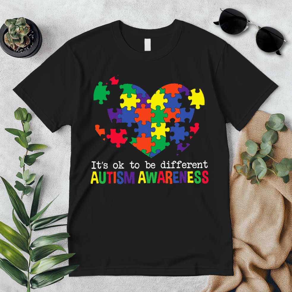 It's Ok to Be Different Autism Awareness Big Puzzle Heart Premium T-Shirt