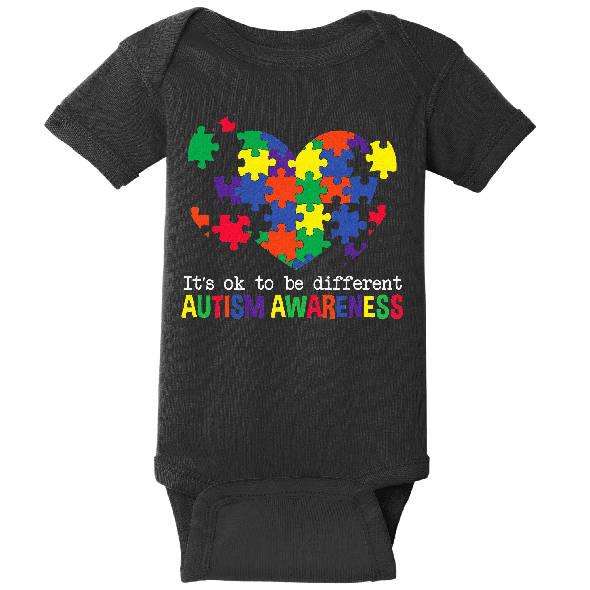 It's Ok to Be Different Autism Awareness Big Puzzle Heart Baby Bodysuit