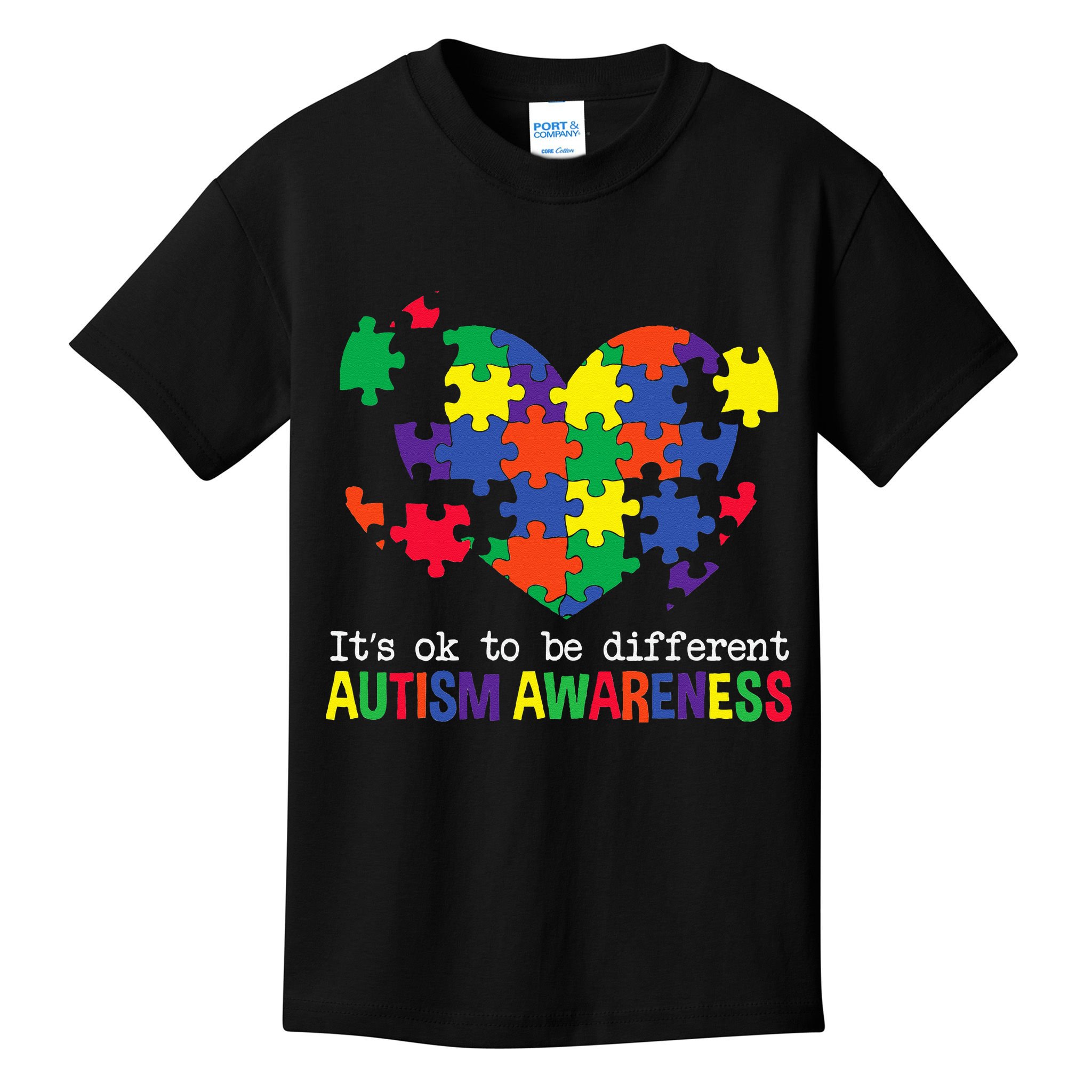 It's Ok to Be Different Autism Awareness Big Puzzle Heart Kids T-Shirt
