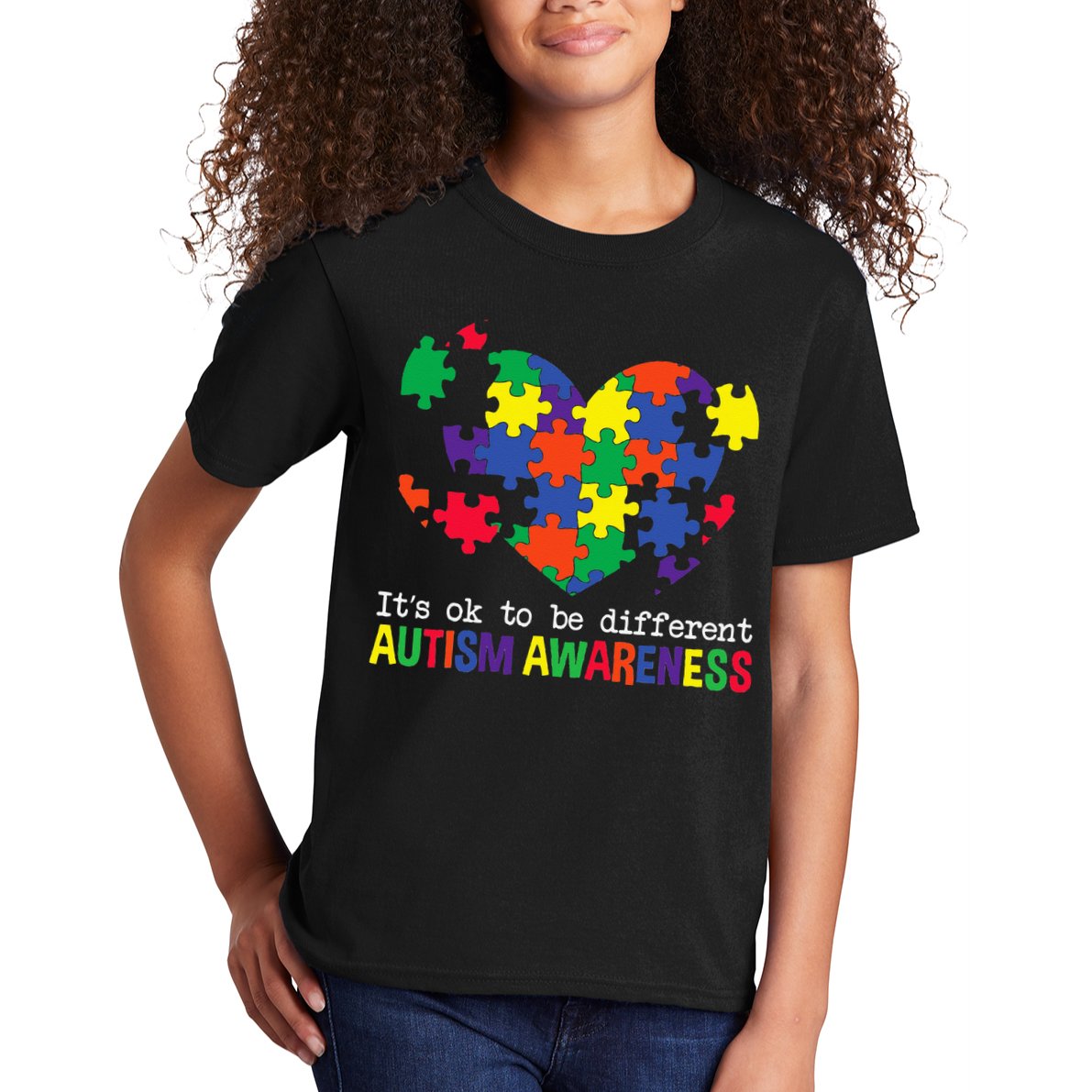 It's Ok to Be Different Autism Awareness Big Puzzle Heart Kids T-Shirt