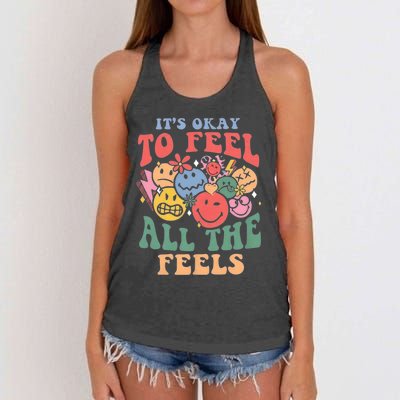 ItS Ok To Feel All The Feels Emotional Wellness Women's Knotted Racerback Tank