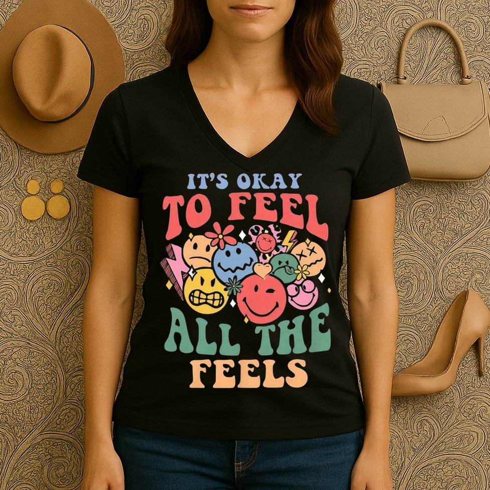 ItS Ok To Feel All The Feels Emotional Wellness Women's V-Neck T-Shirt