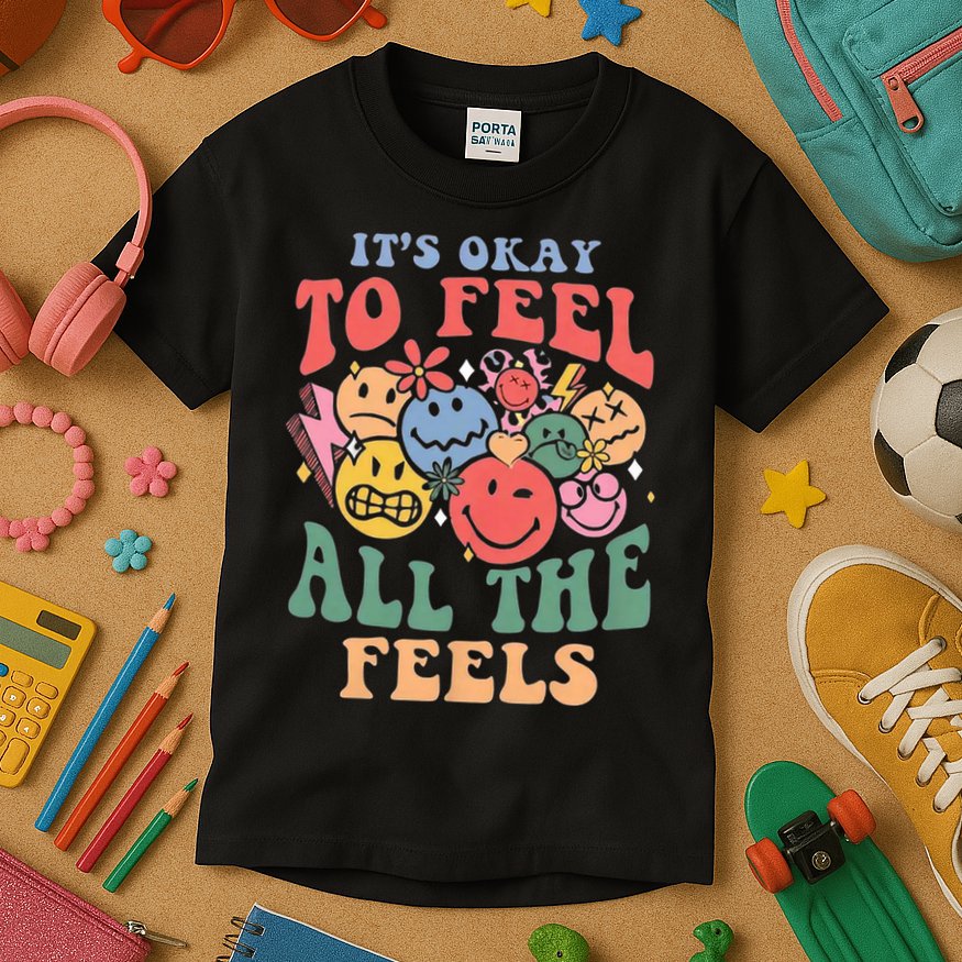 ItS Ok To Feel All The Feels Emotional Wellness Kids T-Shirt