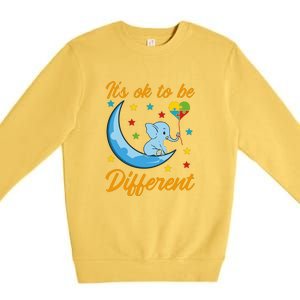 It's Ok To Be Different Cute Elephant Autism Awareness Month Gift Premium Crewneck Sweatshirt