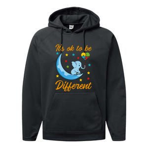 It's Ok To Be Different Cute Elephant Autism Awareness Month Gift Performance Fleece Hoodie