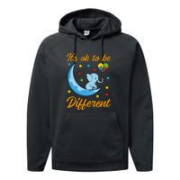 It's Ok To Be Different Cute Elephant Autism Awareness Month Gift Performance Fleece Hoodie