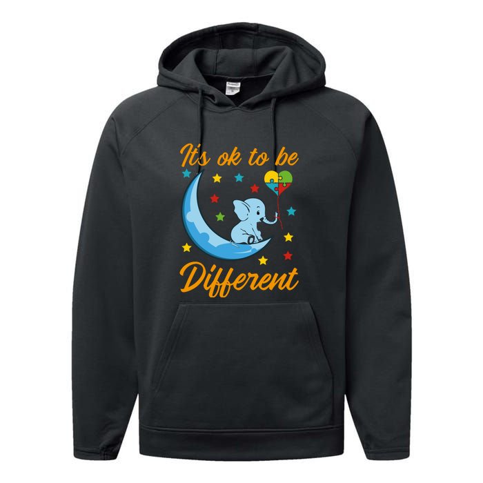 It's Ok To Be Different Cute Elephant Autism Awareness Month Gift Performance Fleece Hoodie