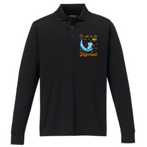 It's Ok To Be Different Cute Elephant Autism Awareness Month Gift Performance Long Sleeve Polo