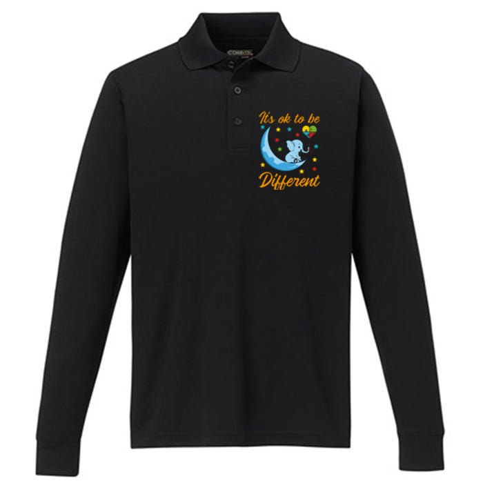 It's Ok To Be Different Cute Elephant Autism Awareness Month Gift Performance Long Sleeve Polo