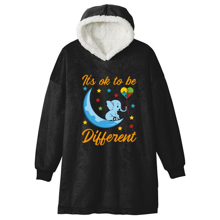 It's Ok To Be Different Cute Elephant Autism Awareness Month Gift Hooded Wearable Blanket