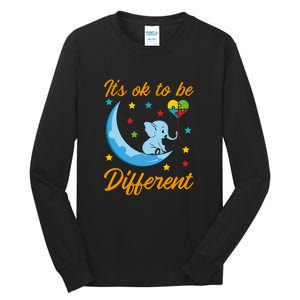 It's Ok To Be Different Cute Elephant Autism Awareness Month Gift Tall Long Sleeve T-Shirt