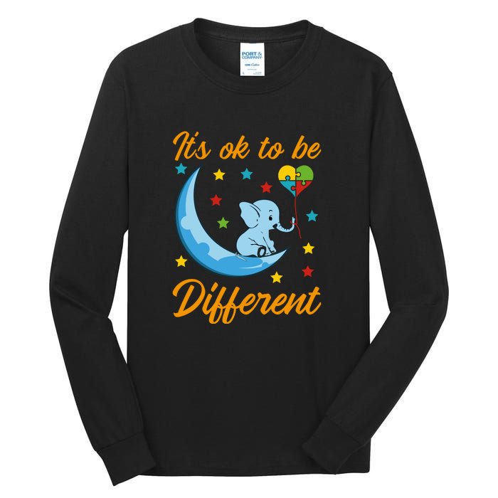 It's Ok To Be Different Cute Elephant Autism Awareness Month Gift Tall Long Sleeve T-Shirt