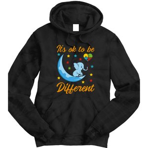 It's Ok To Be Different Cute Elephant Autism Awareness Month Gift Tie Dye Hoodie