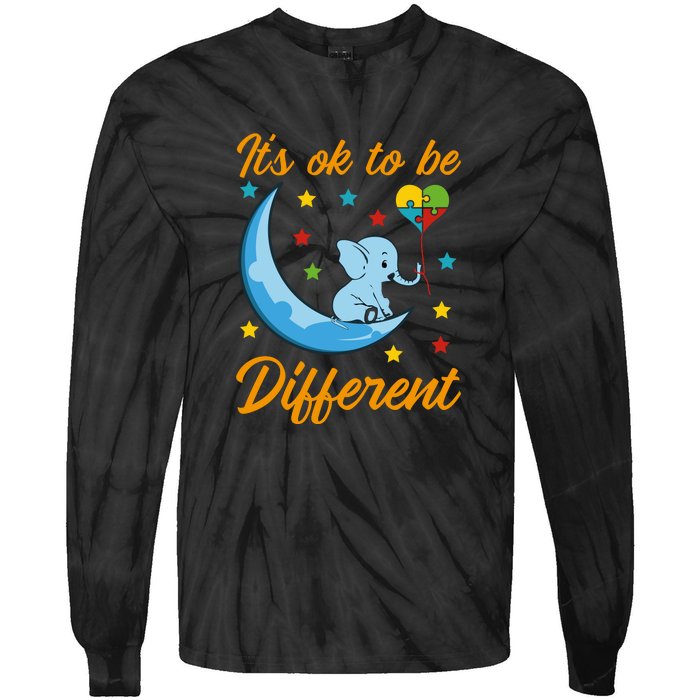 It's Ok To Be Different Cute Elephant Autism Awareness Month Gift Tie-Dye Long Sleeve Shirt