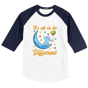 It's Ok To Be Different Cute Elephant Autism Awareness Month Gift Baseball Sleeve Shirt