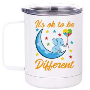 It's Ok To Be Different Cute Elephant Autism Awareness Month Gift 12 oz Stainless Steel Tumbler Cup