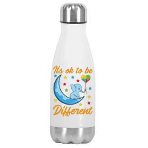 It's Ok To Be Different Cute Elephant Autism Awareness Month Gift Stainless Steel Insulated Water Bottle