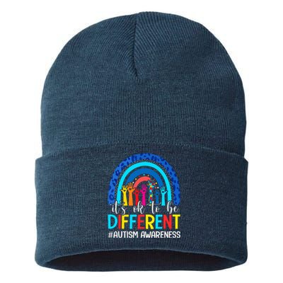 Its Ok To Be Different Autism Awareness Leopard Rainbow Sustainable Knit Beanie