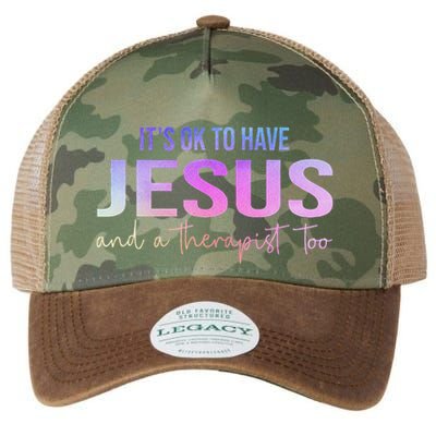 ItS Ok To Have Jesus And A Therapist Too Funny Christian Legacy Tie Dye Trucker Hat