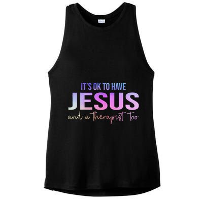 ItS Ok To Have Jesus And A Therapist Too Funny Christian Ladies PosiCharge Tri-Blend Wicking Tank