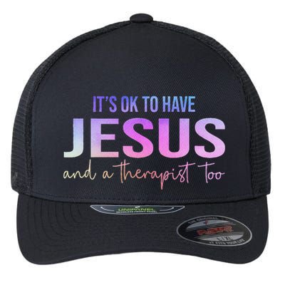 ItS Ok To Have Jesus And A Therapist Too Funny Christian Flexfit Unipanel Trucker Cap