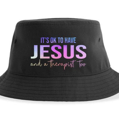 ItS Ok To Have Jesus And A Therapist Too Funny Christian Sustainable Bucket Hat