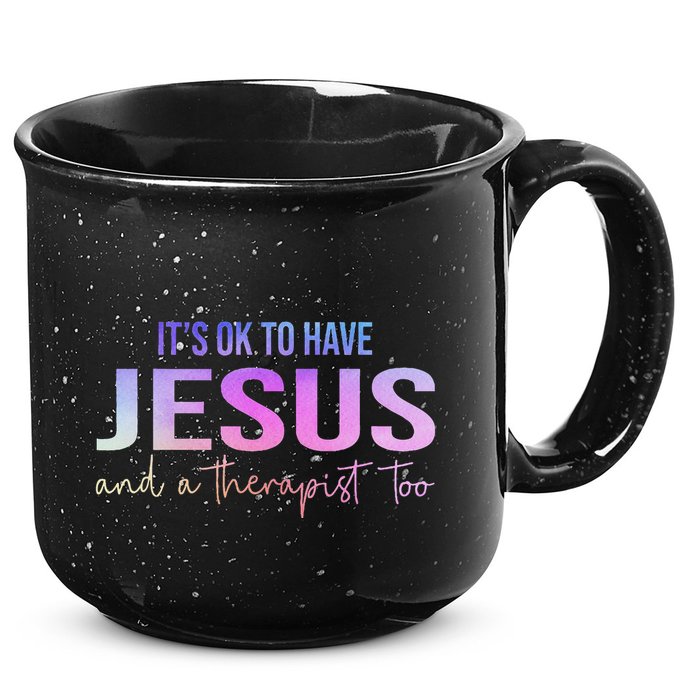 ItS Ok To Have Jesus And A Therapist Too Funny Christian 15oz Campfire Ceramic Mug