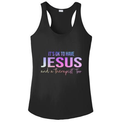 ItS Ok To Have Jesus And A Therapist Too Funny Christian Ladies PosiCharge Competitor Racerback Tank