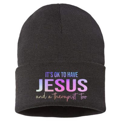 ItS Ok To Have Jesus And A Therapist Too Funny Christian Sustainable Knit Beanie