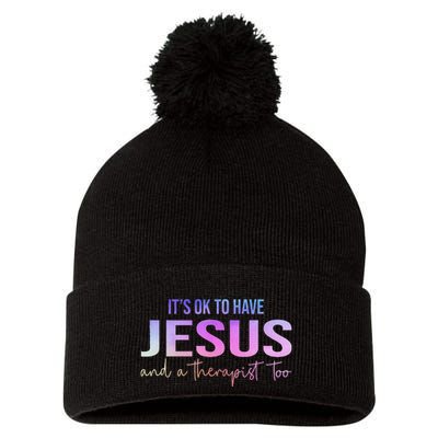ItS Ok To Have Jesus And A Therapist Too Funny Christian Pom Pom 12in Knit Beanie