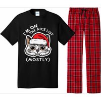 IM On The Nice List Mostly Santa Cat Christmas Quote Pajama Set