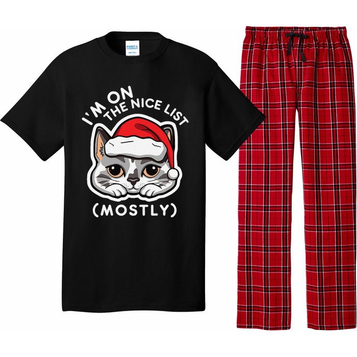 IM On The Nice List Mostly Santa Cat Christmas Quote Pajama Set