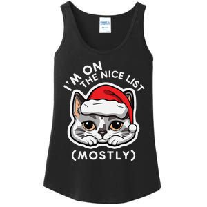 IM On The Nice List Mostly Santa Cat Christmas Quote Ladies Essential Tank