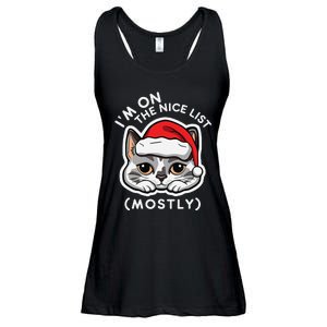 IM On The Nice List Mostly Santa Cat Christmas Quote Ladies Essential Flowy Tank