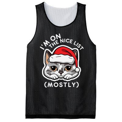 IM On The Nice List Mostly Santa Cat Christmas Quote Mesh Reversible Basketball Jersey Tank