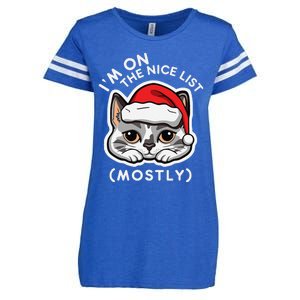 IM On The Nice List Mostly Santa Cat Christmas Quote Enza Ladies Jersey Football T-Shirt