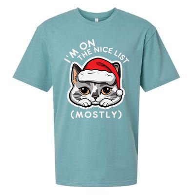 IM On The Nice List Mostly Santa Cat Christmas Quote Sueded Cloud Jersey T-Shirt