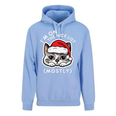 IM On The Nice List Mostly Santa Cat Christmas Quote Unisex Surf Hoodie