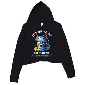 ItS Ok To Be Different Autism Awareness Cute Axolotl Animal Gift Crop Fleece Hoodie