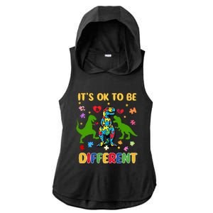 Its Ok To Be Different Autism Awareness Dinosaur Cute Trex Gift Ladies PosiCharge Tri-Blend Wicking Draft Hoodie Tank